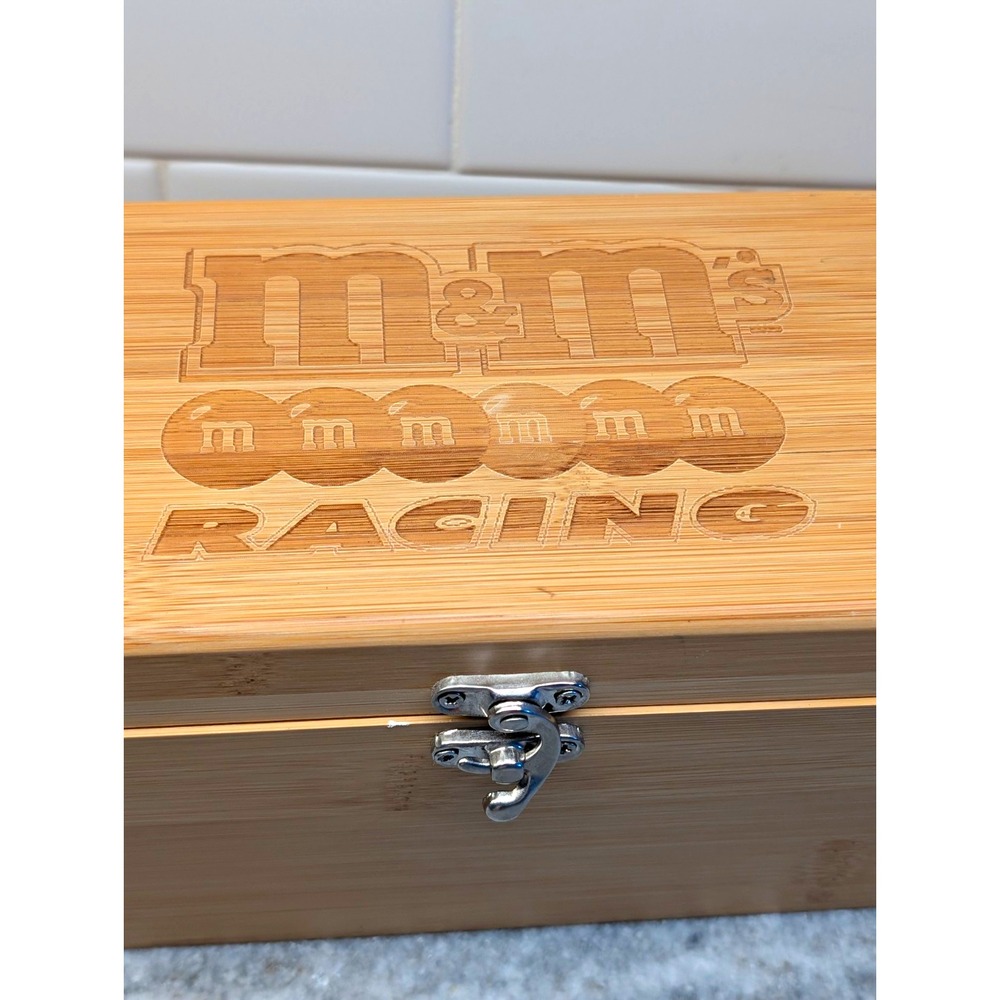 M&M's Racing Engraved Wood Storage Box w/ Latch & Foam Insert 14x6x5"